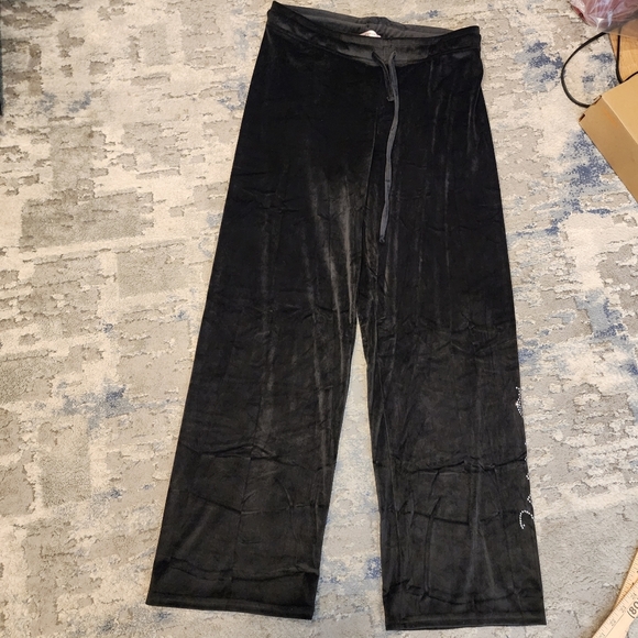 Juicy Couture Bling Stud Black Velvet Velour Pull On Pants Large Lounge Pajama - Picture 6 of 14